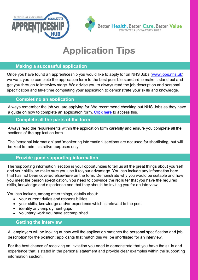 Top tips on applying for an apprenticeship within the NHS CETAHealth